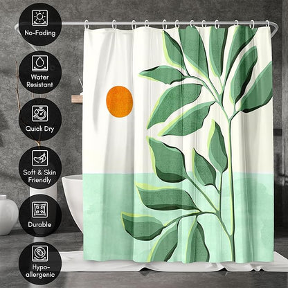 Americanflat 71x74 Boho Shower Curtain - Water-Resistant Long Shower Curtain with Durable Metal Grommets and 12 Hooks - 100% Polyester - Ivory, Burnt Orange and Green Bathroom Curtains