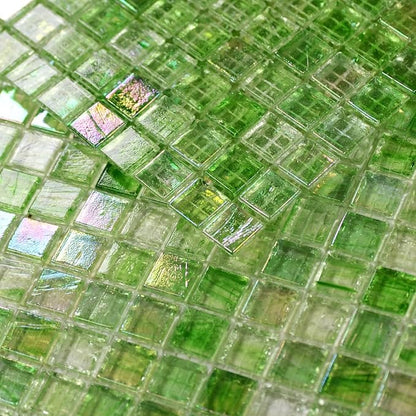 5.75 Sq.Ft Iridescent Green Glass Mosaic Tile for Bathroom, Backsplash | Waterproof Wall & Floor Tile. Heat & frost resistant outdoors, Swimming Pool, Fireplace, Restaurants, Hotels, Laundry, 10pcs.