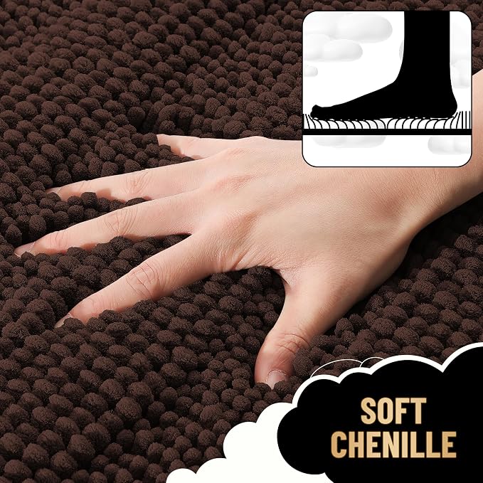 OLANLY Thick Large Bathroom Rugs 44x32, Soft Chenille Bath Rugs, Brown | Absorbent Striped, Rubber Backing, Machine Wash Dry, Bath Mats for Bathroom Floor, Tub and Shower, Home Decor Accessories