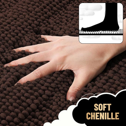 OLANLY Thick Bathroom Runner Rugs 47x20, Soft Chenille Bath Rugs, Brown | Absorbent Striped, Rubber Backing, Machine Wash, Long Bath Mats for Bathroom Floor, Tub and Shower, Home Decor Accessories