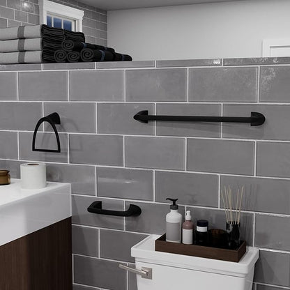 Pfister Karci 3-Piece Bathroom Hardware Set with Towel Bar, Towel Ring, and Toilet Paper Holder, Wall-Mounted, Matte Black Finish, BTBKA3B