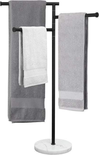 KES Matte Black Towel Racks for Bathroom with Weighted Marble Base, 40 Inch Free Standing Pool Towel Rack Outdoor, 3 Swivel Bars, Premium 18/8 Stainless Steel, BTH219-BK