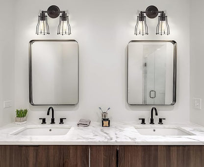 JONATHAN Y 12.5" Oil Rubbed Bronze Modern Industrial Metal Vanity Light, Bathroom Sconce for Mirror, Reversible 2-Light Wall Lamp with Metal Cage Shade for Hallway, LED Bulb Included (JYL7420A)