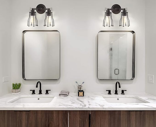 JONATHAN Y 12.5" Oil Rubbed Bronze Modern Industrial Metal Vanity Light, Bathroom Sconce for Mirror, Reversible 2-Light Wall Lamp with Metal Cage Shade for Hallway, LED Bulb Included (JYL7420A)