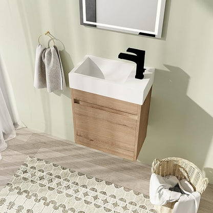 18" Bathroom Vanity with Sink, 18 Inch Floating Bathroom Vanity for Small Space, Modern Bathroom Vanity, Brown Wall Mounted Cabinet Set（005）