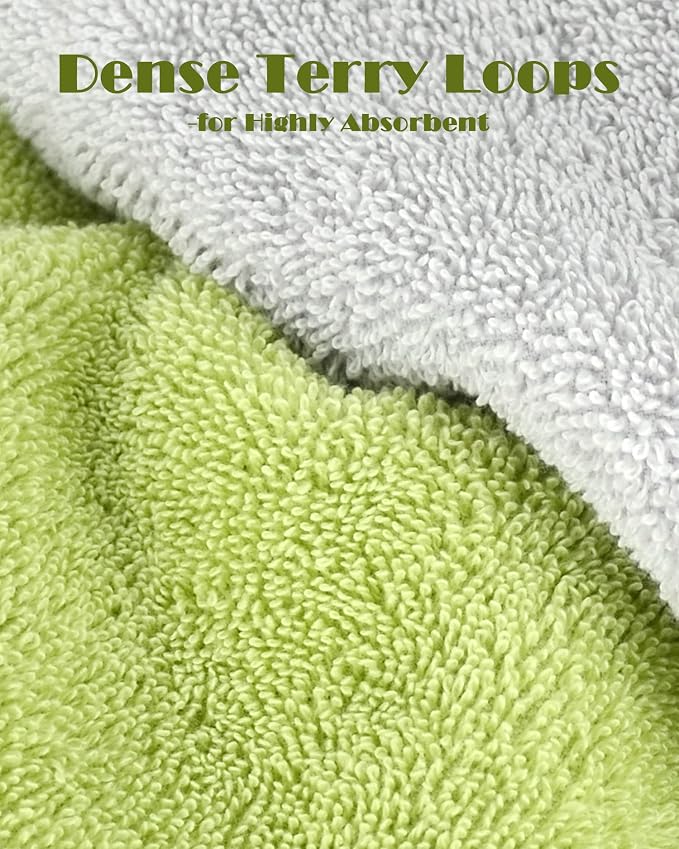 Cleanbear Soft Cotton Towels Bath Shower Towel Set for Body Drying, 2-Pack | 100% Cotton Bath Towels, Thick and Highly Absorbent Bathroom Towels (Grayish-White & Fresh-Green)