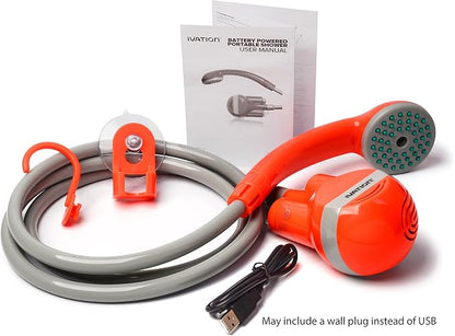 Ivation Portable Outdoor Shower, Battery Powered, Water Pump, Rechargeable | Pumps from any basin, sink, or tub for camping, dog washing, baby bathing, beach rinsing, and gardening; 60-min battery