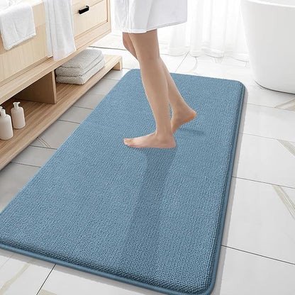 OLANLY Memory Foam Bathroom Runner Rug 47x20, Absorbent Long Mat, Airy Blue | Soft Quick Dry Bath Rugs, Non-Slip Carpet, Machine Washable Mat for Bathroom Floor, Tub and Shower, Home Decor Accessories