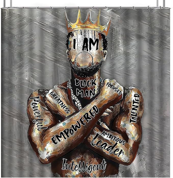 Black King Shower Curtain African American King Afro Man Hippie Art Wall Hanging African American Man Crown Shower Curtain College Dorm Decor 72 * 72 Inches