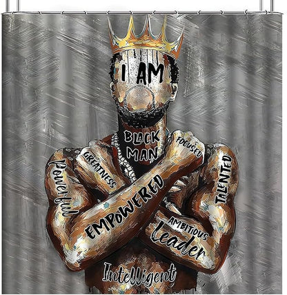 Black King Shower Curtain African American King Afro Man Hippie Art Wall Hanging African American Man Crown Shower Curtain College Dorm Decor 72 * 72 Inches