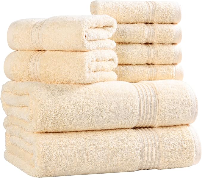Superior Egyptian Cotton 8-Piece Towel Set, Assorted Towels for Home Bathroom, Guest Bath Decor Essentials, Includes 2 Bath, 4 Hand, 2 Face Towels/Washcloths, Quick Dry, Absorbent, Canary