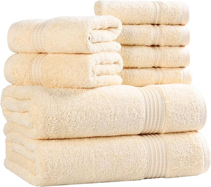 Superior Egyptian Cotton 8-Piece Towel Set, Assorted Towels for Home Bathroom, Guest Bath Decor Essentials, Includes 2 Bath, 4 Hand, 2 Face Towels/Washcloths, Quick Dry, Absorbent, Canary