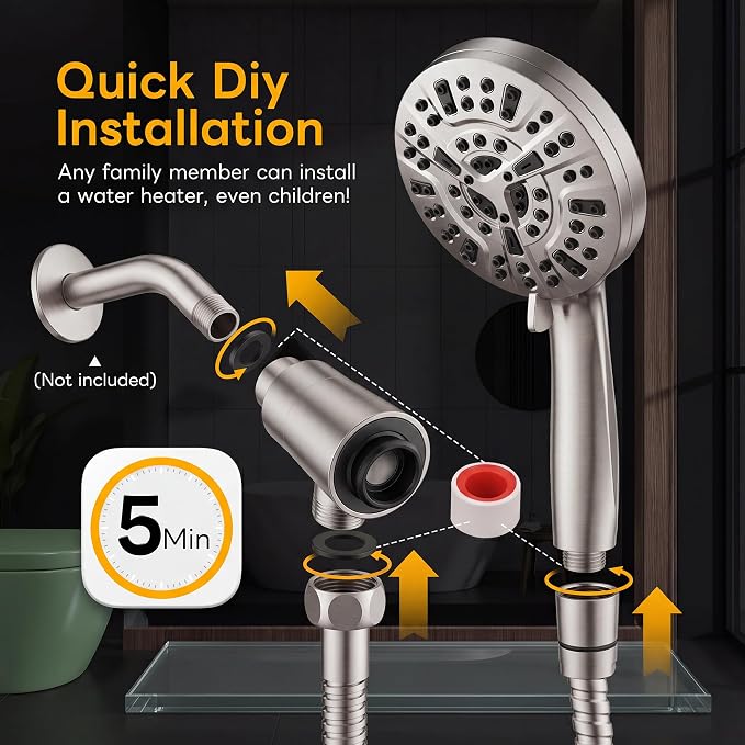 Superior Handheld Shower Head with Magnetic Docking System | 10-Function High Pressure Detachable Shower Head, 5-inch Shower head with 60 Inch Hose, Remote Dock, Brushed Nickel