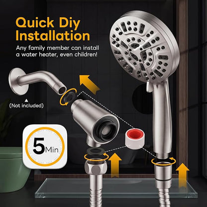 Superior Handheld Shower Head with Magnetic Docking System | 10-Function High Pressure Detachable Shower Head, 5-inch Shower head with 60 Inch Hose, Remote Dock, Brushed Nickel