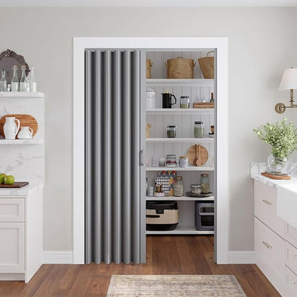 SmartStandard 48" x 80" Accordion Doors Interior, Double Walled, Gray Oak | Easy to Assemble, Save Space, PVC Accordion Folding Doors for Closet Doorway Basement, with Track and Hardware
