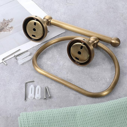 2 Pieces Antique Hand Towel Holder and Toilet Paper Holder Set, Brass Towel Ring, Tissue Roll Hanger, Retro Brass Hand Towels Ring, Wall Mount Bathroom Hardware