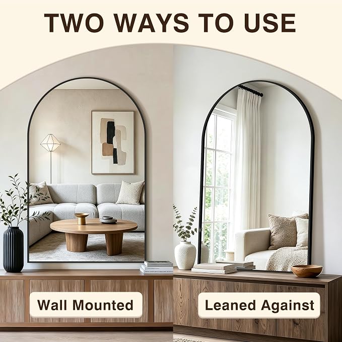 Arched Bathroom Vanity Mirror for Over Sink, 55”x35”, Black | HD Tempered Glass, Anti-Rust Metal Frame, Hanging or Leaning, Wall Mirrors for Bathroom Sink, Bedroom, Living Room, Entryway