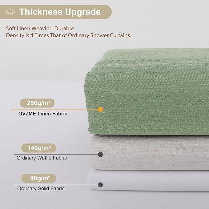 Extra Long Boho Shower Curtain 84 Inch Long, Modern Farmhouse Heavy Duty Linen Textured Soft Fabric, Rustic Country Cloth Shower Curtain with Tassel for Bathroom Hotel, 72Wx84L, Light Green