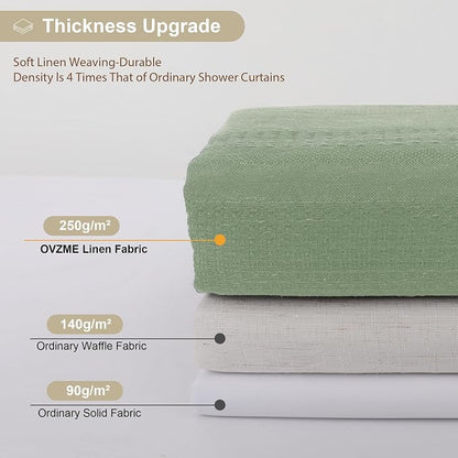 Extra Long Light Green Shower Curtain 96 Inch Long, Boho Linen Textured Soft Fabric Heavy Duty Cloth Bathroom Shower Curtain with Tassel, Tall Farmhouse Luxury Bath Decor, 72Wx96L Inches