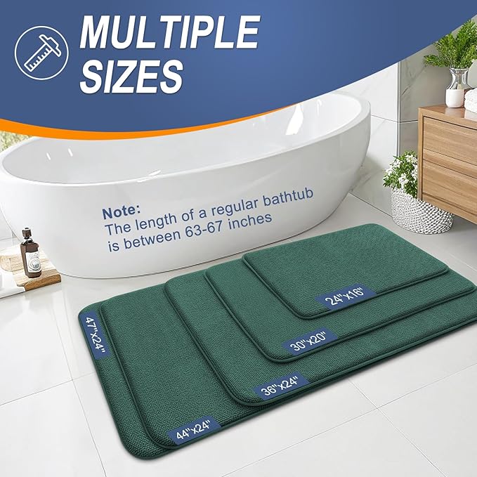 OLANLY Memory Foam Bathroom Runner Rugs 47x20, Long Mats, Blackish Green | Soft Quick Dry Bath Rugs, Non-Slip, Absorbent Machine Washable Mat for Bathroom Floor, Tub and Shower, Home Decor Accessories