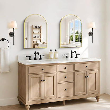 Arched Bathroom Mirror 16x24 Inch, Bathroom Mirror for Over Sink, Wall Mounted Vanity Mirror with Aluminum Frame & Tempered Glass, Ideal for Bedroom, Entryway, Living Room, Gold