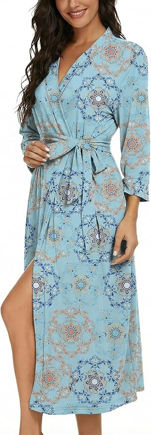 VINTATRE Women Kimono Robes Long Knit Bathrobe Lightweight Soft Knit Sleepwear V-neck Casual Ladies Loungewear
