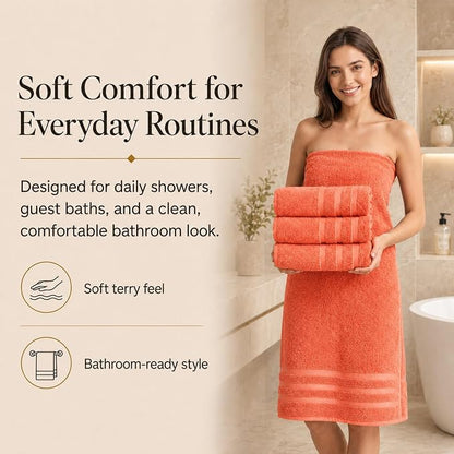Velqora Bath Towels, 2 Pack, 30x60 in, 100% Cotton, Soft & Absorbent, Coral | Balanced Weight | Everyday Comfort | Easy Care