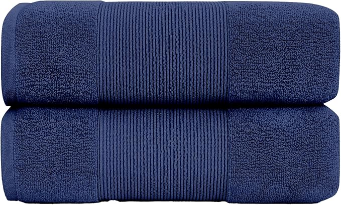 Modern Threads - Air Cloud 2-Pack 100% Zero-Twist Cotton Bath Sheet Set - Super Absorbent & Quick Dry - 500 GSM - Soft & Plush, Navy