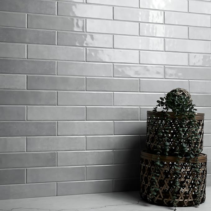 M S International Renzo Sky Glossy Ceramic Subway Tile for Bathroom, Kitchen Backsplash, Accent Wall, and Shower - Sample