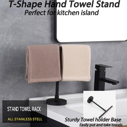 GERZWY Modern Hand Towel Holder Tree Rack Free Standing SUS 304 Stainless Steel Countertop Towel Ring, Matte Black DZY06-BK