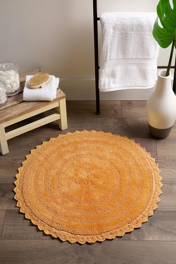 DII Crochet Collection Reversible Bath Mat, Round, 27.5" Diameter, Yellow