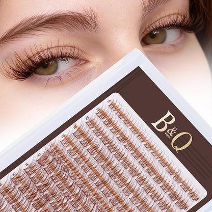 B&Q Brown Lash Clusters, Mocha C Curl Natural Look, 144 Pcs | Brown lash clusters C curl 8-16mm, soft natural look, versatile for all hair colors, DIY daily wear work wedding party travel