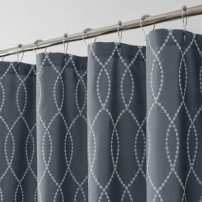 OVZME Dark Grey Shower Curtain for Bathroom, Puff Printed Textured Shower Curtain with Tassels, Rustic Geometry Heavy Duty Vintage Country Bathroom Curtain, Water Resistant Fabric, 72Wx72L Inches