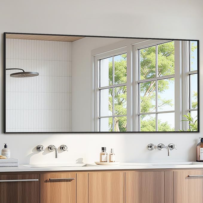 Bathroom Mirror 71" x 32", Large Rectangle Wall Mirror, Black Metal Frame Wall Mounted Mirrors for Bathroom, Vanity, Bedroom, Entryway Decor(Horizontal/Vertical)