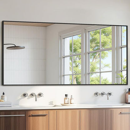 Bathroom Mirror 71" x 32", Large Rectangle Wall Mirror, Black Metal Frame Wall Mounted Mirrors for Bathroom, Vanity, Bedroom, Entryway Decor(Horizontal/Vertical)