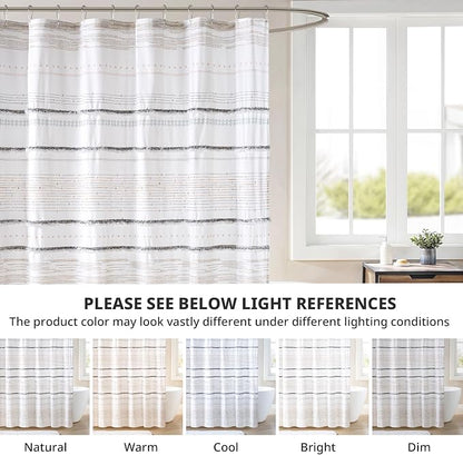 INK+IVY NEA Shower Curtain for Bathroom, Cotton, 72 x 72, Off White/Gray | Adds Privacy, Machine Washable, Striped Pattern, Boho, OEKO-TEX Certified