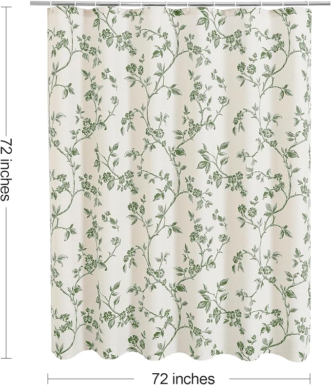 MitoVilla Sage Green Cotton Floral Shower Curtain for Bathroom, 72 x 72 | Sage Green BoHo Cottagecore Spring Shower Curtains, Modern Farmhouse Country Plant Leaves Bathroom Décor, 72 x 72