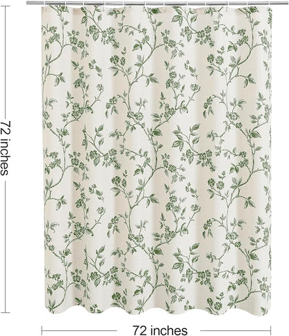 MitoVilla Sage Green Cotton Floral Shower Curtain for Bathroom, 72 x 72 | Sage Green BoHo Cottagecore Spring Shower Curtains, Modern Farmhouse Country Plant Leaves Bathroom Décor, 72 x 72