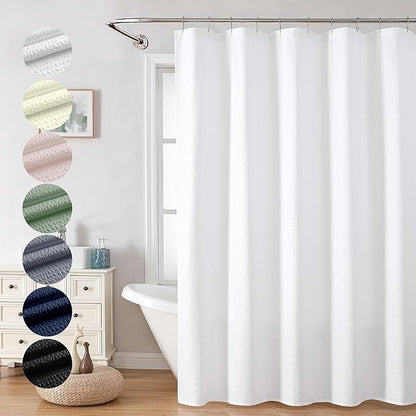 OVZME White Long Stall Shower Curtain 54X78 inch, Embossed Textured Fabric Shower Curtain for Bathroom - Soft Cloth & Hotel Spa, Water Repellent, Machine Washable Bathroom Curtain
