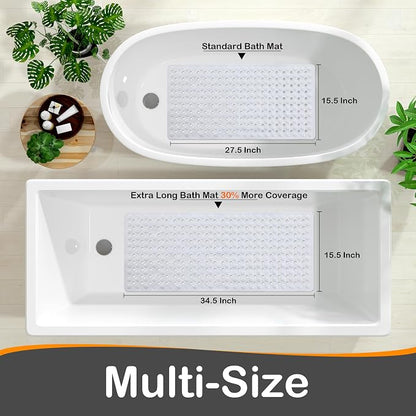 Yimobra Bathtub Mat Non Slip, 27.5"X15.5" Machine Washable Shower Floor Mat, Soft on Feet, Bathmat with Drain Holes and Suction Cups, Bathroom Essentials, White