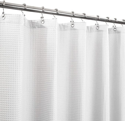 Barossa Design Fabric Shower Curtain Cotton Blend 75 inch Long, Honeycomb Waffle Weave, Hotel Luxury, Heavy Weight, Spa, Washable, White, 72x75