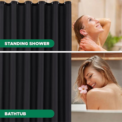 Fabric Shower Curtain Liner 54"W x 72"L-Black Narrow Stall Shower Liners | Hotel Quality Water Resistant Shower Liners for Bathroom-Machine Washable Cloth Polyester Light Weight Bath Curtain RV Dorms