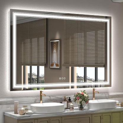 60x40 Inch Lighted Bathroom Mirror for Wall | Illuminated Vanity Mirror with Lights, Backlit and Front lit, Dimmable, Anti-Fog, Shatter-Proof, ETL Listed
