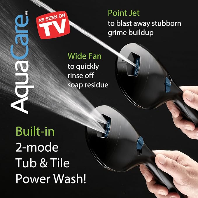 AquaCare New 8-mode High Pressure Handheld Shower Head w/ 2-way Power Wash | Stay Clean Nozzles, Dual Power Wash for Tub, Tile & Pets, Long 6 ft. Stainless Steel Hose, Wall & Overhead Brackets / Bronze