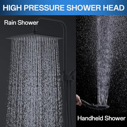 High Pressure Rainfall Shower Head with Handheld Combo: Upgrade Dual Shower Head with 10 Inch Fixed Rain Showerhead and 7 Sprays Handheld Shower Head, Adjustable Height (Up to 13.4"), 71" Hose (MB)