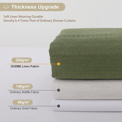 Sage Green Shower Curtain 78 Inch Long, Boho Thick Linen Textured Shower Curtain with Tassel, Farmhouse Minimalist Striped Weighted Machine Washable Bathroom Decor, 72Wx78L Inches