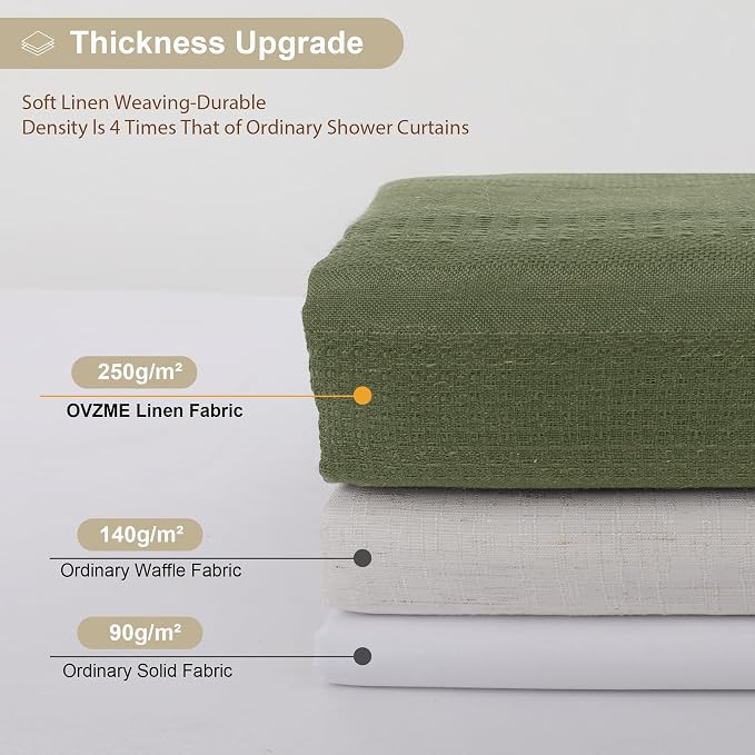 Extra Long Boho Shower Curtain 84 Inch Long, Modern Farmhouse Heavy Duty Linen Textured Soft Fabric, Rustic Country Cloth Shower Curtain with Tassel for Bathroom Hotel, 72Wx84L, Sage Green