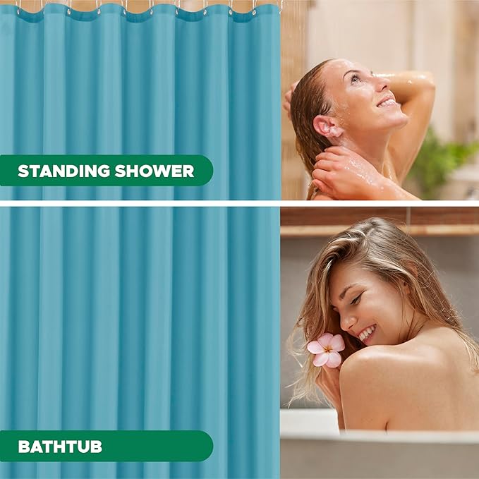 Fabric Shower Curtain Liner 72"W x 84"L-Blue Extra Long Shower Liners | Hotel Quality Water Resistant Machine Washable Shower Liner-Cloth Polyester Light Weight High Ceilings Bathroom Curtain Liner