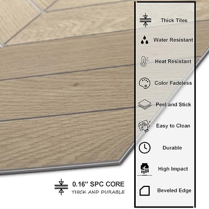 12-Pack Peel and Stick Floor Tile, 12.2" x 10" Chevron SPC Self-Adhesive Luxury Vinyl Flooring, Wood-Look Groutable Backsplash Tile for Kitchen Bathroom, Warm Oak, Covers 10.32 Sq. Ft.