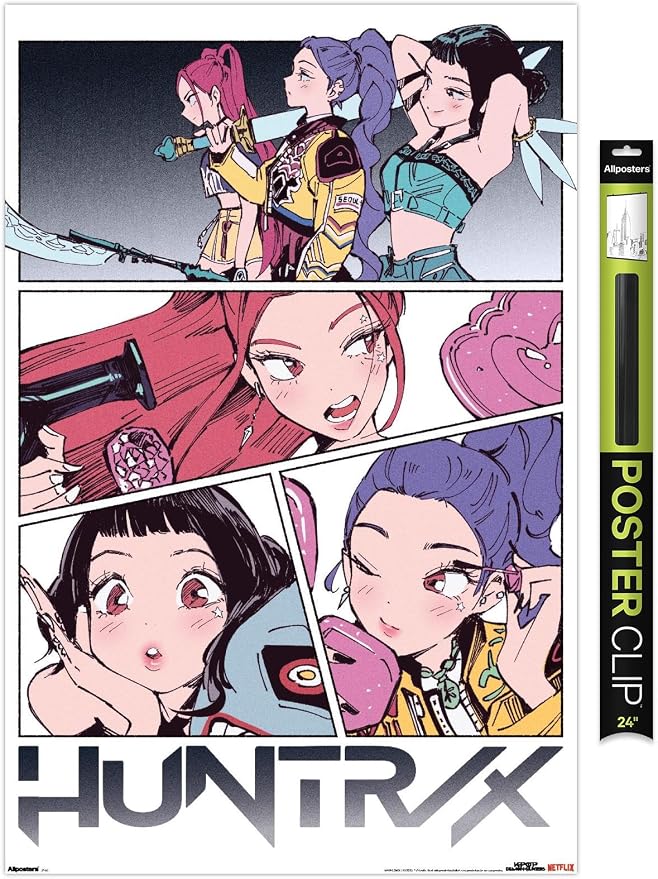 Trends International Netflix KPop Demon Hunters (2025) - Huntrix Manga Panels Wall Poster, 34L x 22.4W, Premium Poster & Clip Bundle